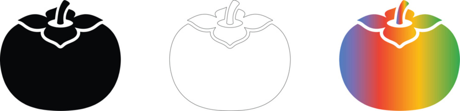 Minimalist persimmon set: silhouette, line art and vibrant gradient vector graphic design