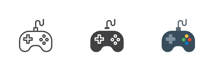 Gamepad controller icon in line, solid and flat style icon set. Color and colorful vector sign, symbol for console gaming, buttons and gamepad icon. © alekseyvanin