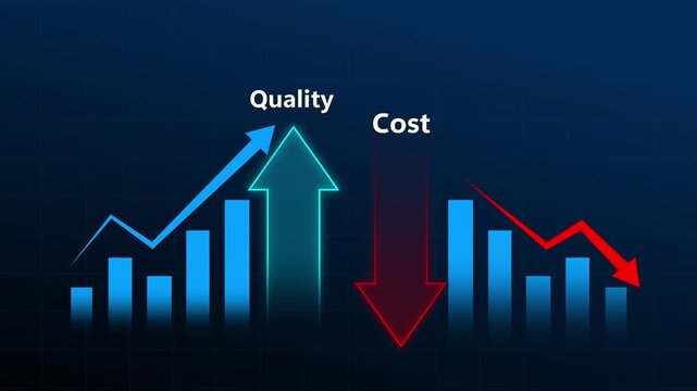 Cost reduction chart animation drops on dark grids. Corporate cost reduction chart animation tracks corporate scaling. Modern cost reduction chart animation details optimization.