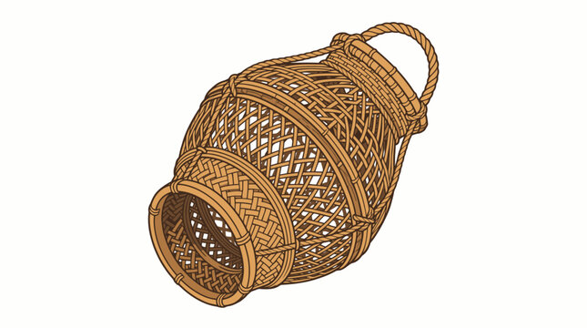 Woven Wicker Fish Trap Vector Illustration