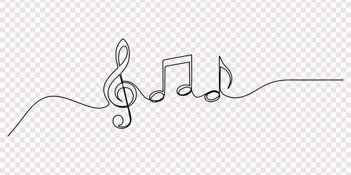 music notes background, Musical note in one line art style. Music note drawing with editable black stroke on white background. Vector illustration, Continuous line art of musical note with flowing