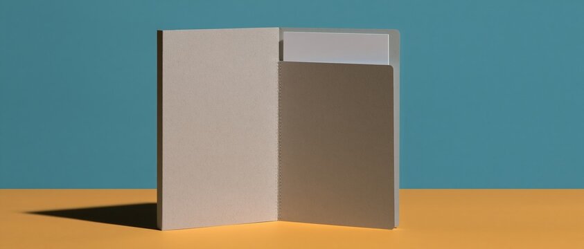 Blank vaccination record booklet with a white card insert stands open on a light-colored surface for healthcare and immunization planning