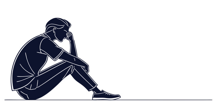 Depressed man sitting alone on the ground in a slumped posture with head in hand illustrating sadness loneliness despair and mental health struggles depressed silhouette frustration language