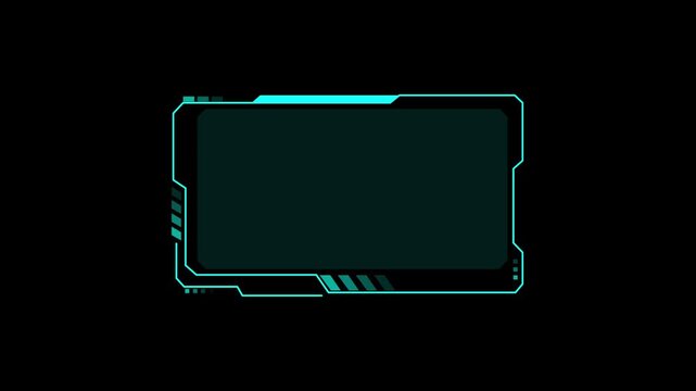 Cyan HUD frame animation shines on dark backdrops. Advanced cyan HUD frame animation shows tech graphics. Modern cyan HUD frame animation enhances creative video clips.