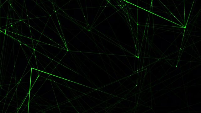 Abstract polygonal background from lines, dots and glowing particles with plexus effect. Artificial intelligence connectivity or technology concept. Digital vector mesh illustration in dark blue