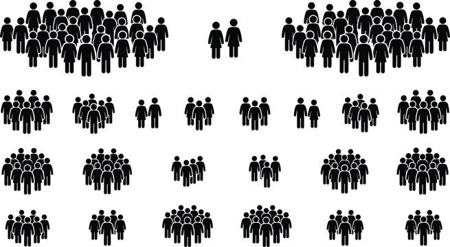 People crowd silhouette icon set with public gathering team and population collection vector