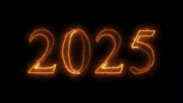 2025 - Two thousand twenty-five. Glowing neon icon on brick wall background