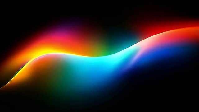 Abstract background with flowing colorful light waves on a black backdrop.