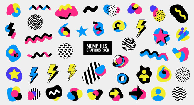 Memphis Graphics Pack: Retro Colorful Shapes & Patterns Collection