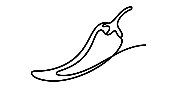 Chili pepper icon drawn with a single continuous black line Vector, illustration