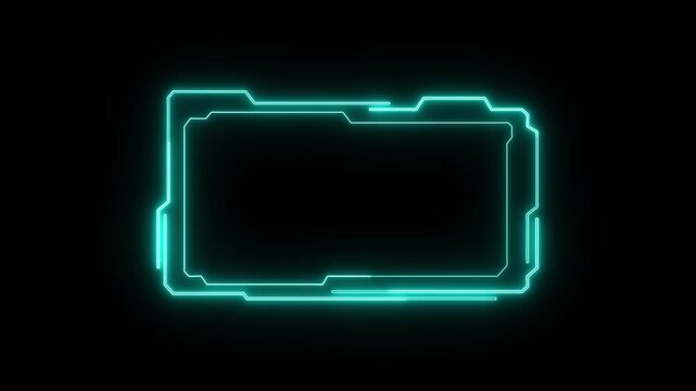 Glowing HUD frame animation shines on dark backdrops. Advanced glowing HUD frame animation shows tech graphics. Modern glowing HUD frame animation enhances video assets.