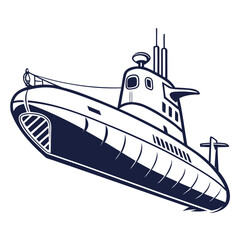 Illustration of a navy submarine in stylized outline marine vessel underwater transport with submarine underwater transport military submersible illustration technology engineering pressure © Lap