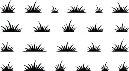 Grass Silhouette Border Collection Featuring Decorative Lawn Tufts and Wild Meadow Elements for Landscaping Designs, Nature Themes, and Garden Projects © MdMohimot