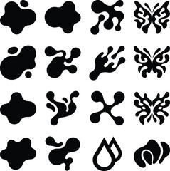 Fototapeta premium Set of black ink blot splash and butterfly graphic icons with butterfly