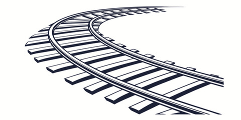 Curving railroad track graphic with white background public transport railroad transportation direction illustration isolated perspective progress destination parallel sleepers locomotive © Lap