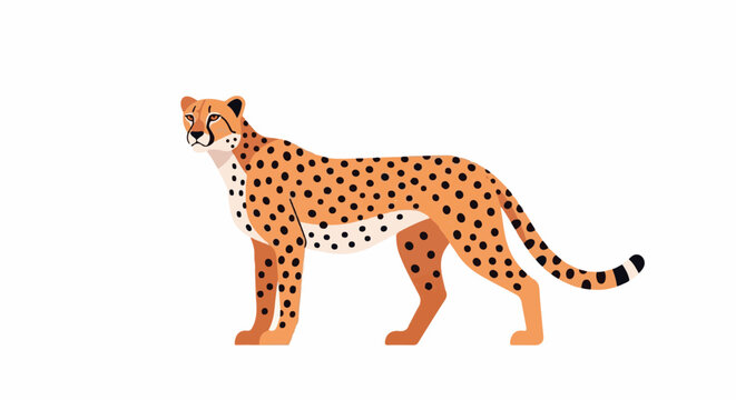 A stylized illustration of a cheetah with orange fur and black spots