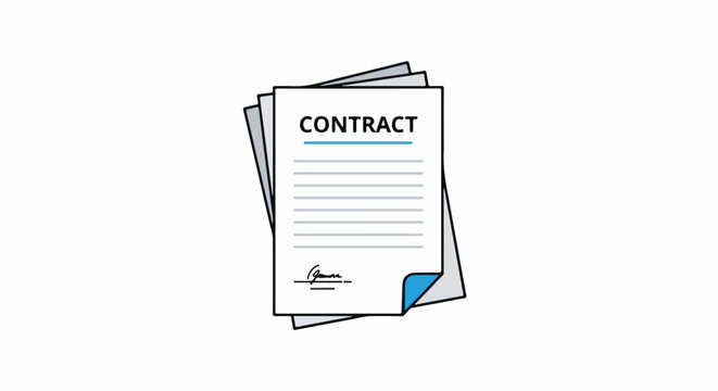 A stack of contract documents with a signature