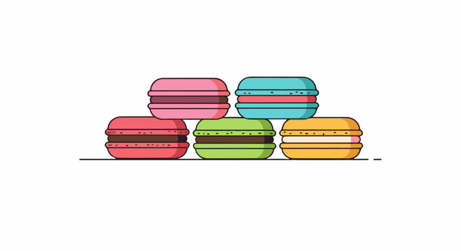 A stack of colorful macarons on a white background