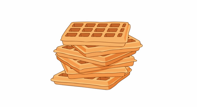 A stack of golden-brown waffles on a white background