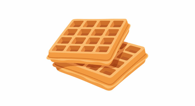 A stack of three golden-brown waffles with square grids on a white background
