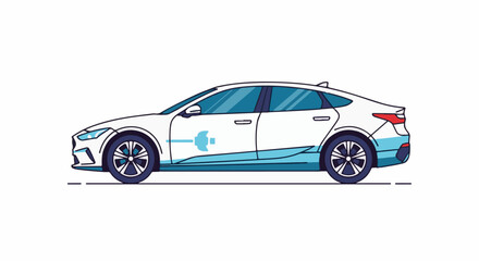Fototapeta premium A white car with blue accents and dark blue wheels