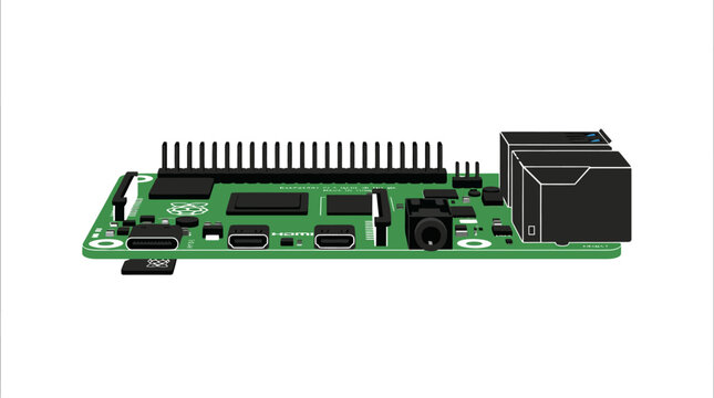 Raspberry Pi Single Board Computer with Ports and Connectors