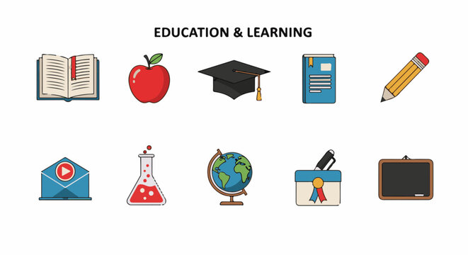 Colorful education icons on white