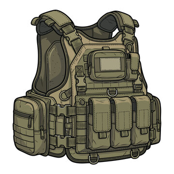 vector image of a tactical vest (bulletproof vest with steel plates) of an army