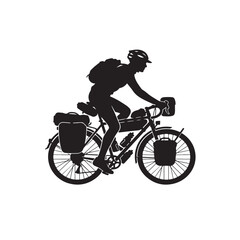 Fototapeta premium Bicycle touring silhouette with bags and cyclist riding for long distance adventure travel graphics.