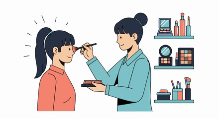 Fototapeta premium A woman applies makeup to another woman (1)
