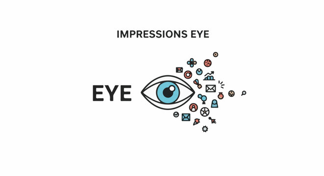 A stylized eye with various icons