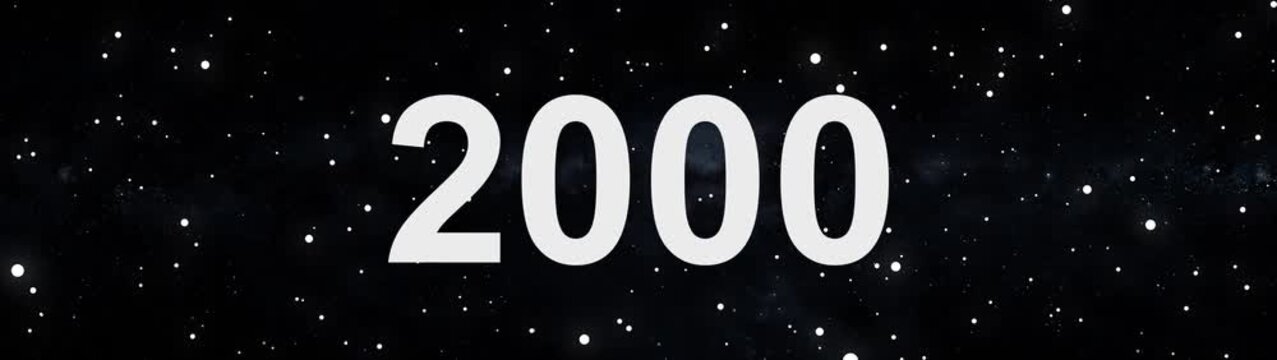 2000 future year concept in deep space with glowing stars and cosmic background.
