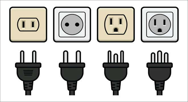 Electrical outlets and plugs a vector illustration with various international standards outlet power socket wall