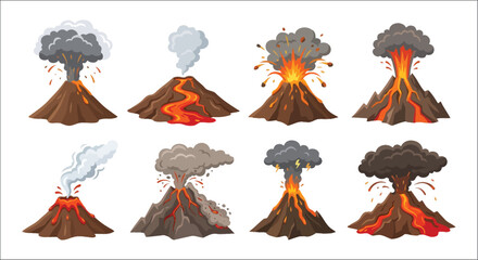 Volcanoes erupting in various stages a colorful vector illustration on a white background volcano volcanic © vectors home
