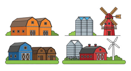 Farm buildings and structures a colorful vector illustration on a white background farms barn barns © vectors home