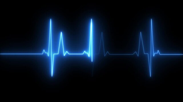 Electrocardiogram with a heart rate monitor that has a stunning Neon glowing design on a black background.4k Motion graphics video
