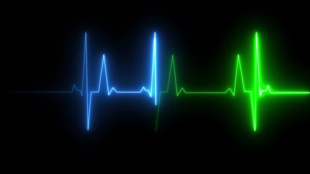 Electrocardiogram with a heart rate monitor that has a stunning Neon glowing design on a black background.4k Motion graphics video