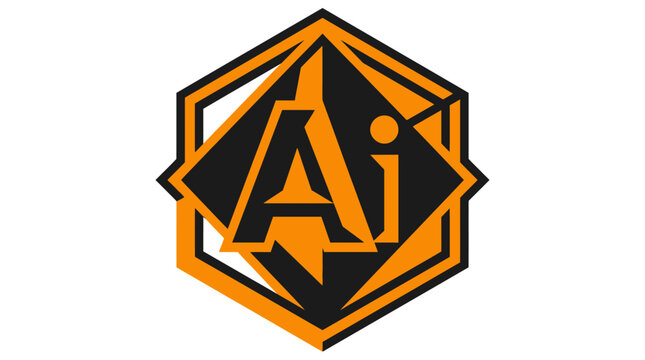 Abstract Geometric Logo with AI initials in Orange and Black