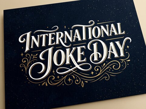International Joke Day celebration with golden and white text on dark background