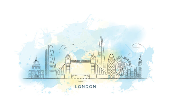 Minimal line art illustration of the London skyline