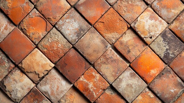 Terracotta texture pattern weathered clay tiles diagonal geometric arrangement natural earthy orange red brown tones seamless background web design material