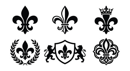 Fleur de lis and crown vector illustrations on a white background © Nayem