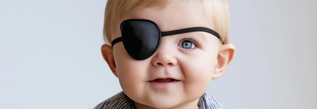 A kid wearing an eye patch. eye surgery.
