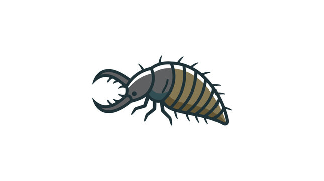 Illustration of a fierce antlion larva with large pincers on a white background