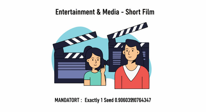 Cartoon illustration of two people with film claps
