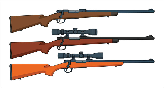 Rifles with scopes vector illustration on a white background showcasing firearm designs rifle gun shooting