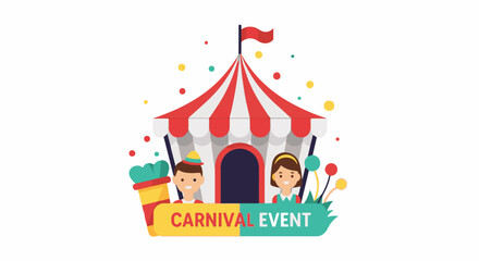 Fototapeta premium Colorful carnival event graphic with tent and people