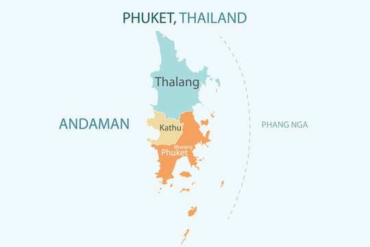 Phuket Thailand province map vector illustration with district names