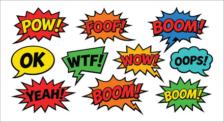 Collection of comic book speech bubbles with onomatopoeia vector illustration on a white background comic book © vectors home