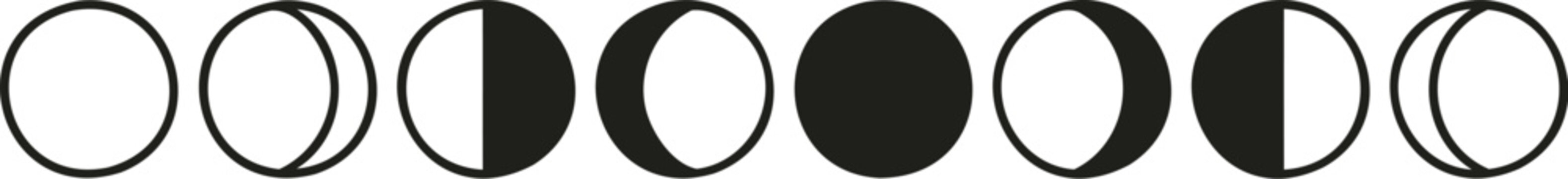 Minimalist Moon Phases Vector Icon Set Black and White Lunar Cycle